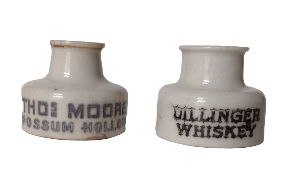 Thomas Moore Possum Hollow and Dillinger Whiskey Porcelain Bottle Stoppers Rare