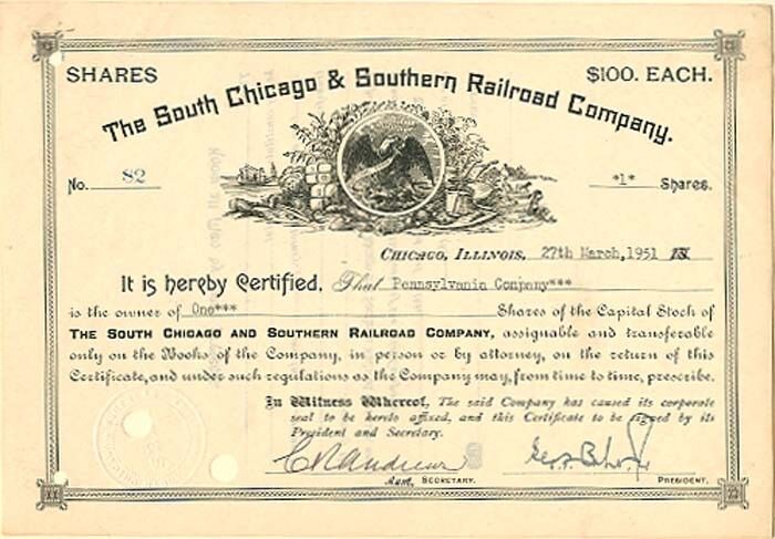South Chicago and Southern Railroad Co. - Railroad Stocks