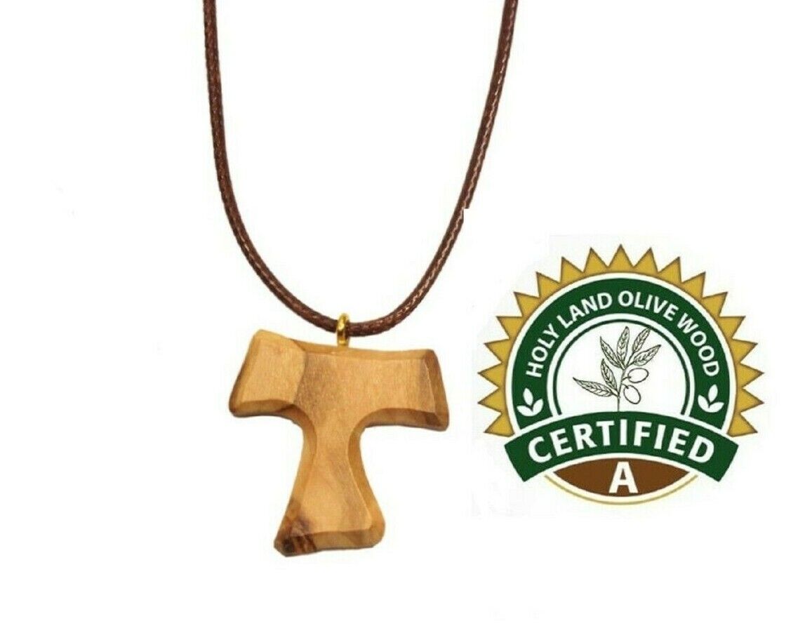  Olive Wood Tau Cross Pendant Franciscan St Anthony Crucifix Francis Necklace 