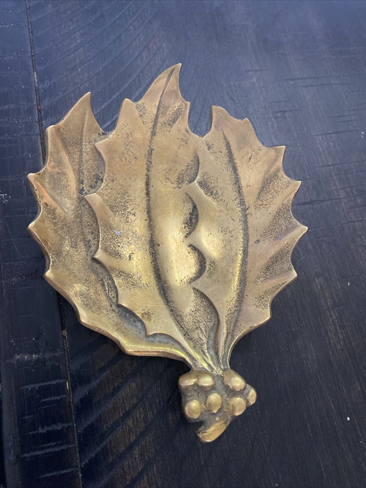 Vintage Brass Colonial Virginia Holly Berry Dish