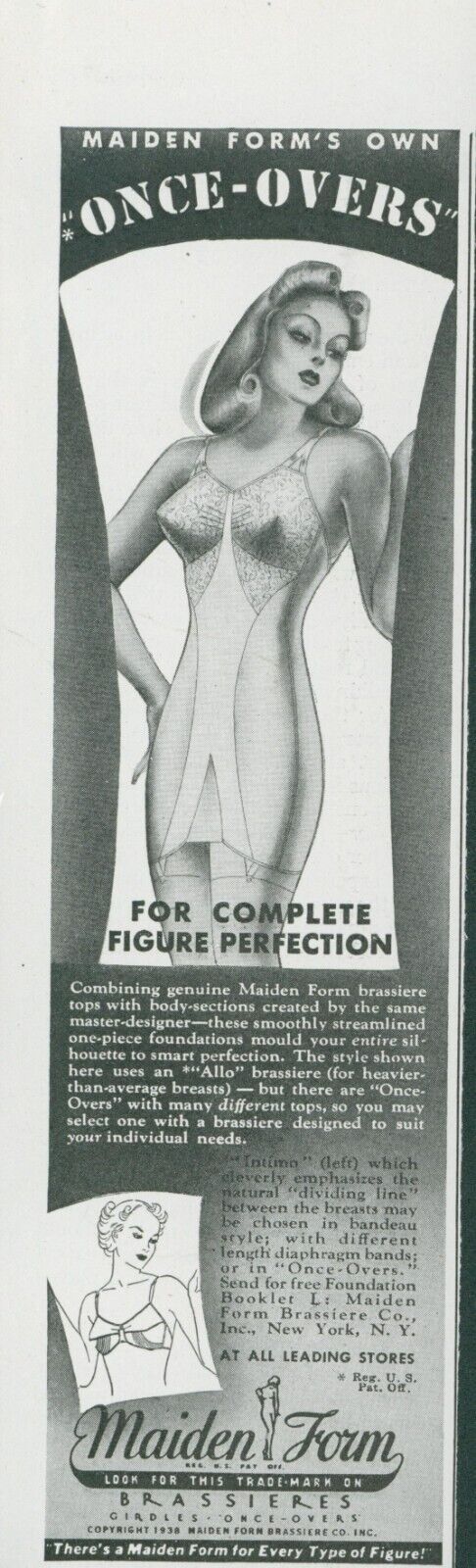 1938 Maiden Form Bras Once-Overs Foundation Garment Vintage Print Ad LHJ2