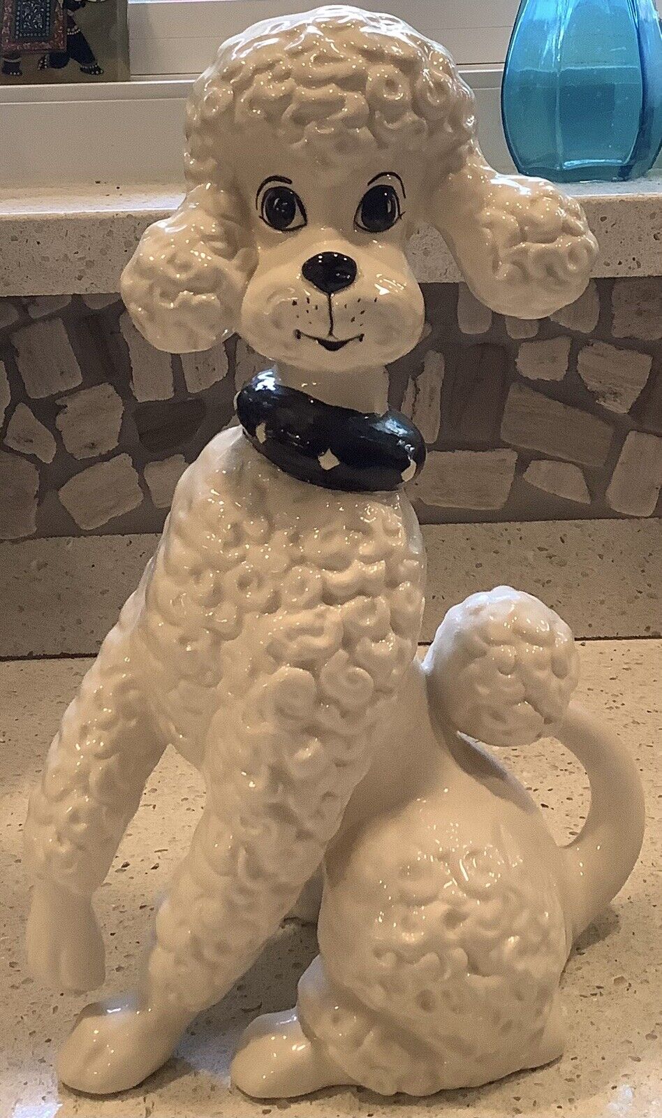 Vintage Ceramic Poodle Figurine, White, Dated 1983, 10 1/2” Tall