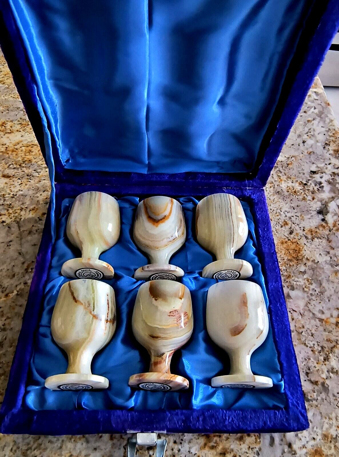 TIARA Onyx Wine Goblets 6 Pieces Set with Blue Original Case