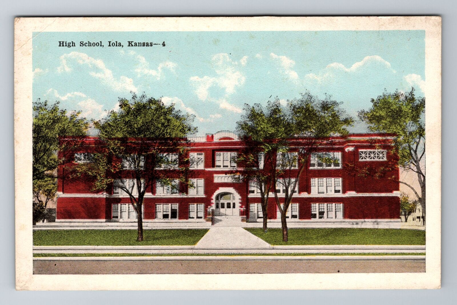 Iola KS-Kansas, High School, Antique, Vintage Souvenir Postcard