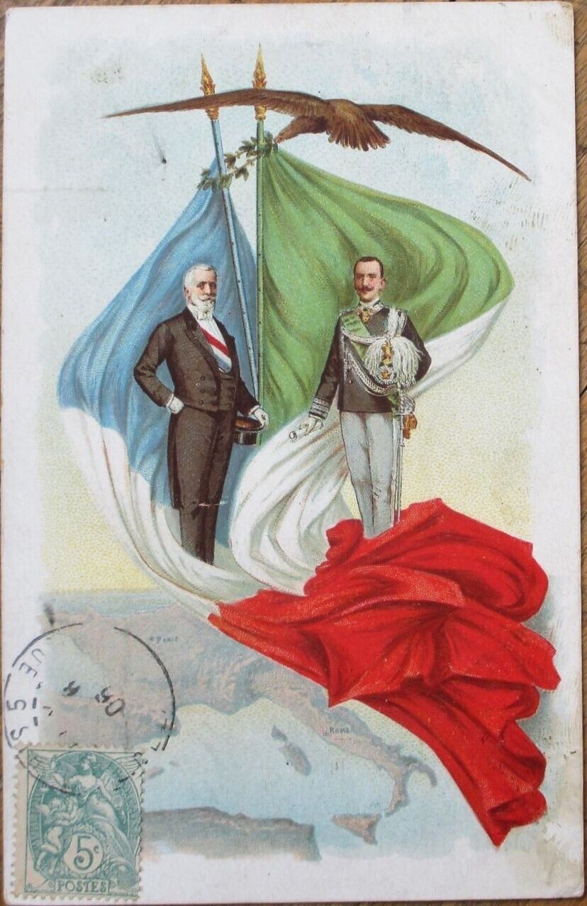 Émile François Loubet, Umberto 1 1900 Postcard, Italy France Leaders Color Litho