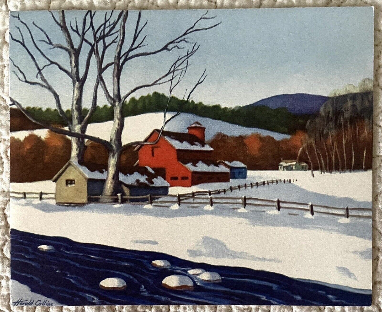 Vintage Christmas Frosty Morning Farm Greeting Card  Howard Collins 1940s 1950s