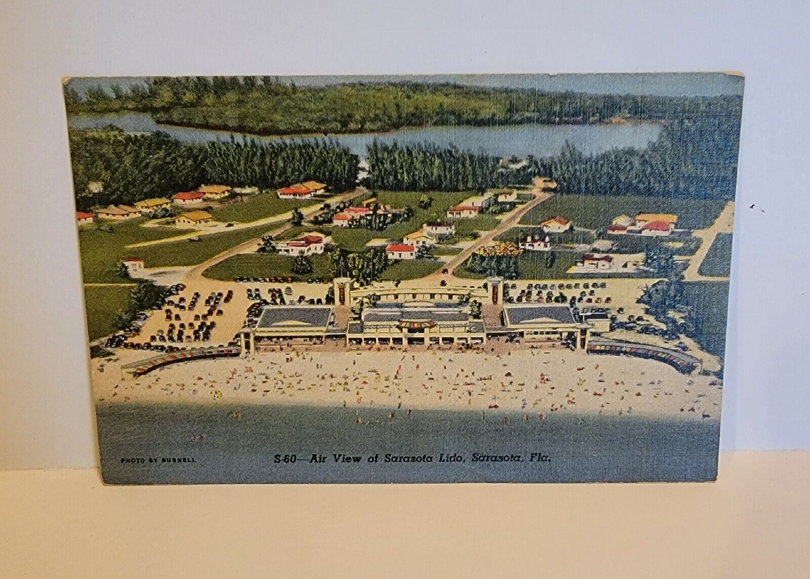 Sarasota Florida Air View Of Sarasota Lido Linen Posted 1952 Postcard 