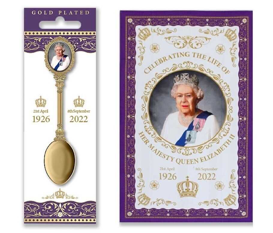 Queen Elizabeth II Commemorative Collection Tea Towel + Tea Spoon Set