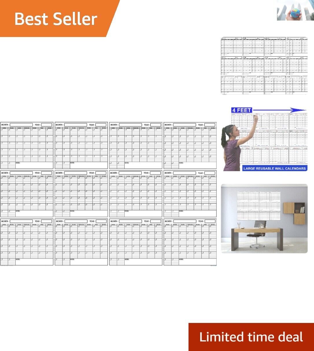 Efficient Dry Erase Yearly Planner - Large 36x48 Calendar Poster for Homes