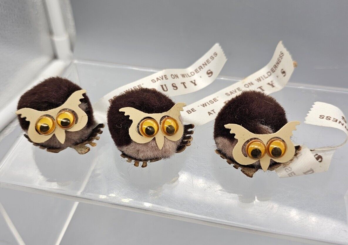 Weepuls weebuls Weeples Lot of 3 Brown Owls  Fuzzy Tags Googly Eyes Pom Pom 