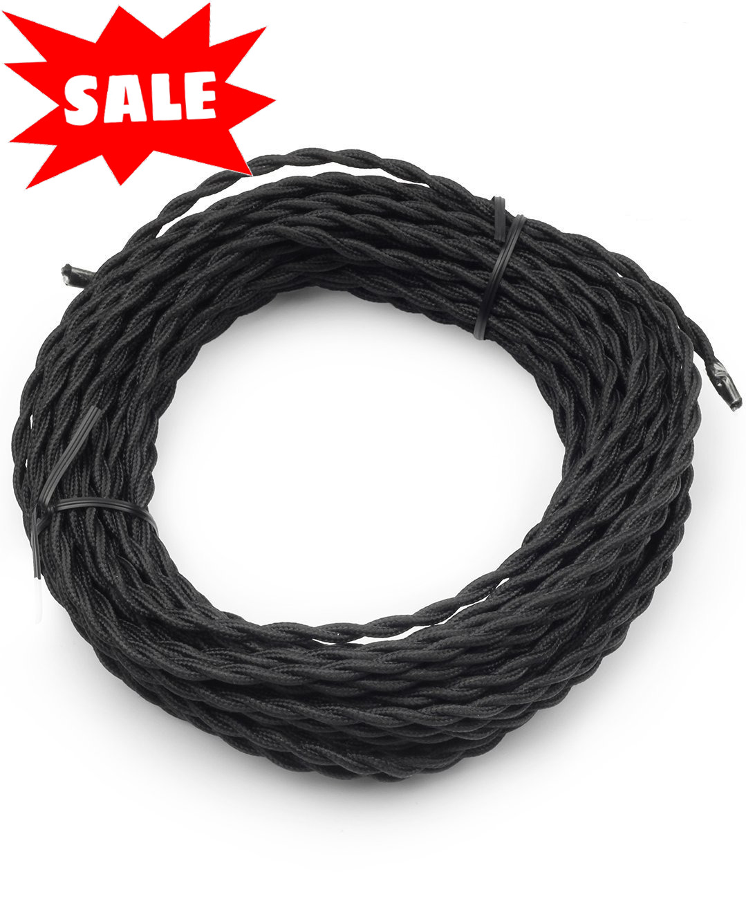 50ft Black Twisted Cloth Covered Wire Vintage Antique Lamp Cord Electrical 300 V