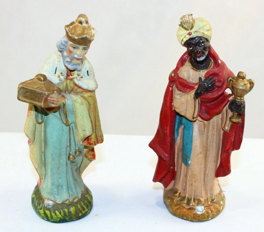 2 Vintage Kings Chalkware Japan 29 Cent Nativity Set Hand Painted In Italy 5\