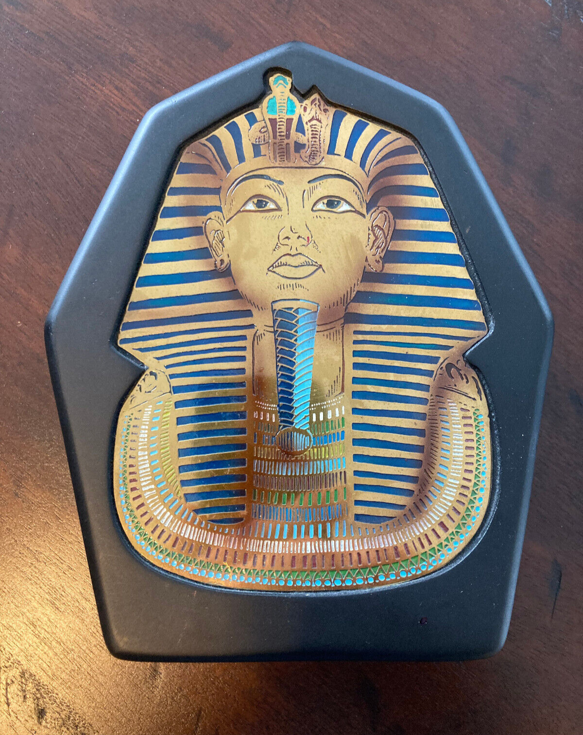 Egyptian King Tut Jewelry Box felt Lined Gold Inlay 8\