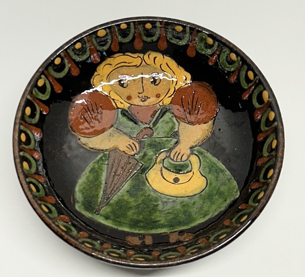 Vintage Swiss? Folk Art TRINKET DISH Pottery Wall Plate