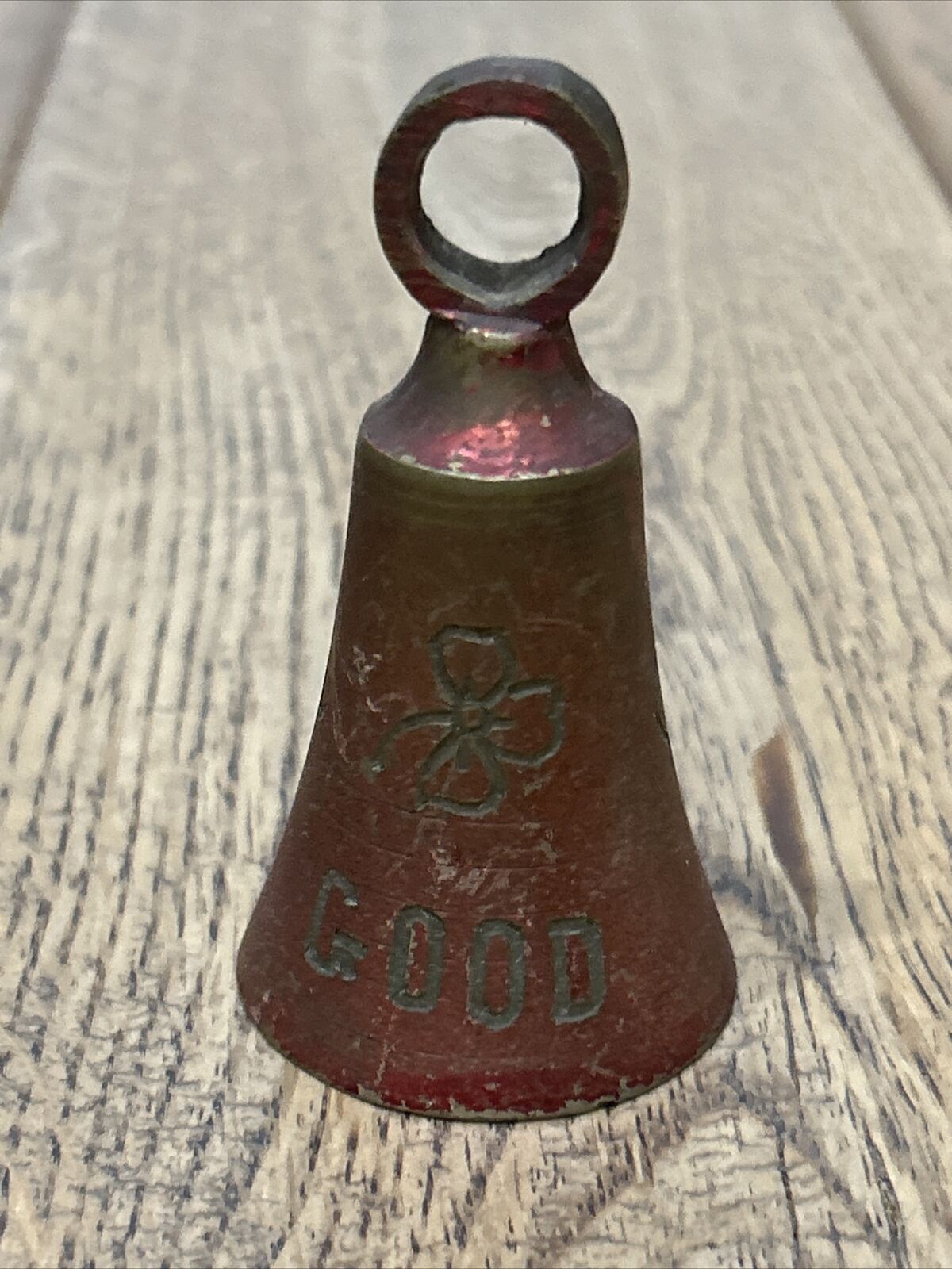 Vintage 2.75” Sarna Brass India Good Luck Bell Clover Etched