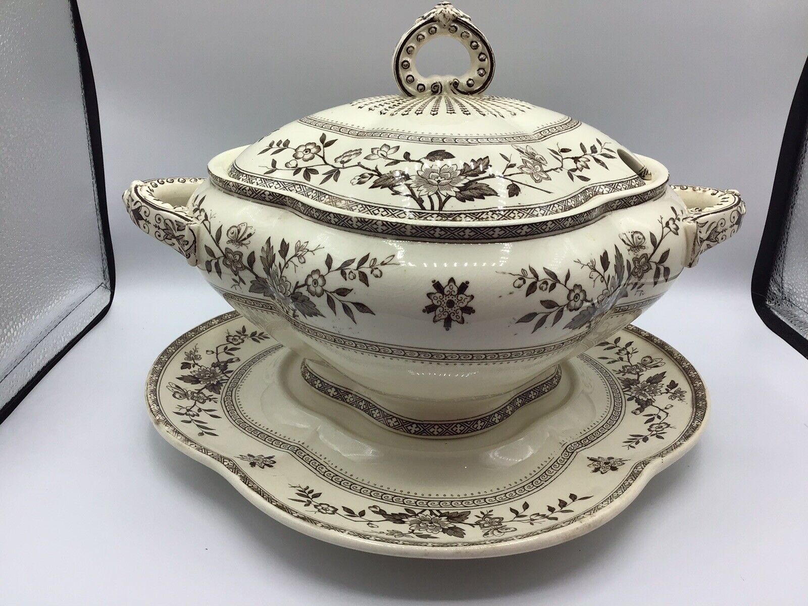 Beautiful Antique T. Furnival & Sons CEYLON Aesthetic Period Tureen, Lid & Plate