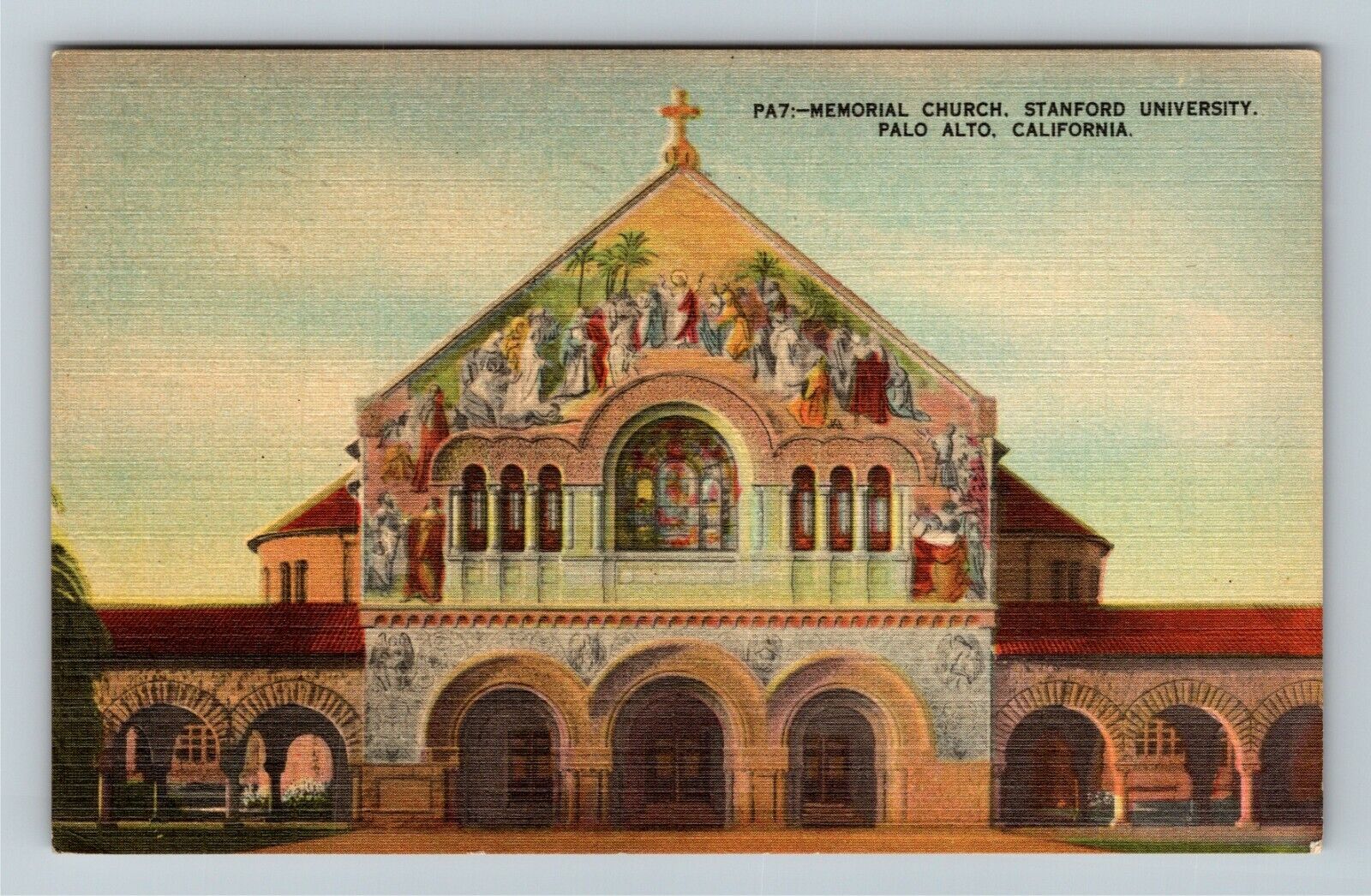 Palo Alto CA-California Memorial Church Stanford University c1946 Linen Postcard