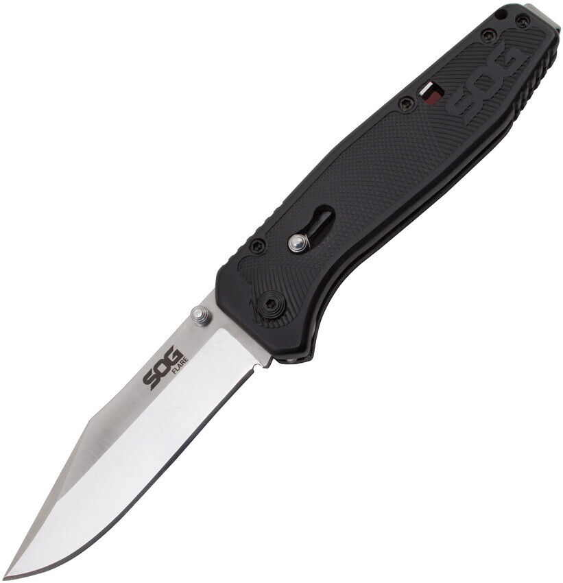 SOG Flare SAT Satin A/O 8Cr13MoV Stainless Black Folding Pocket Knife FLA1001CP
