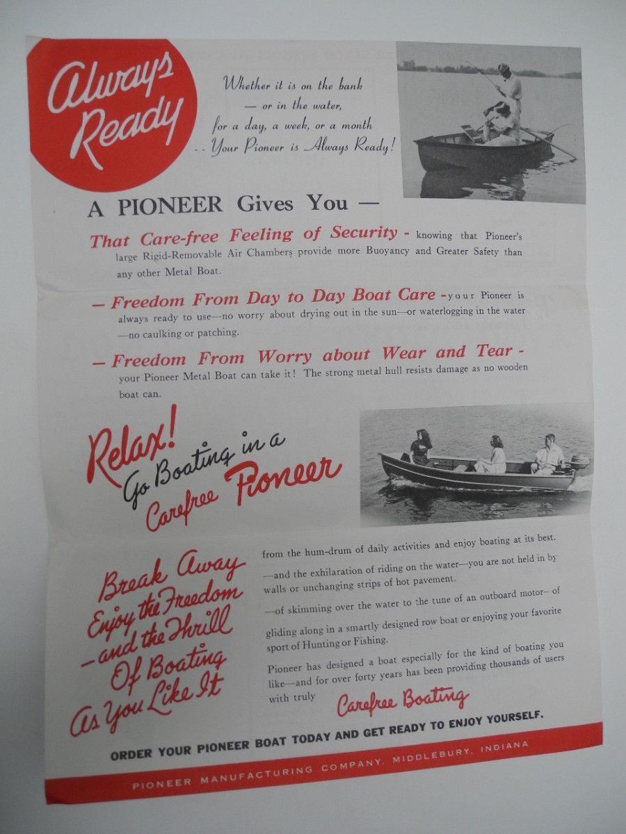 1953 Pioneer Boat Brochure - Pioneer Manufacturing Co. Middlebury, Indiana