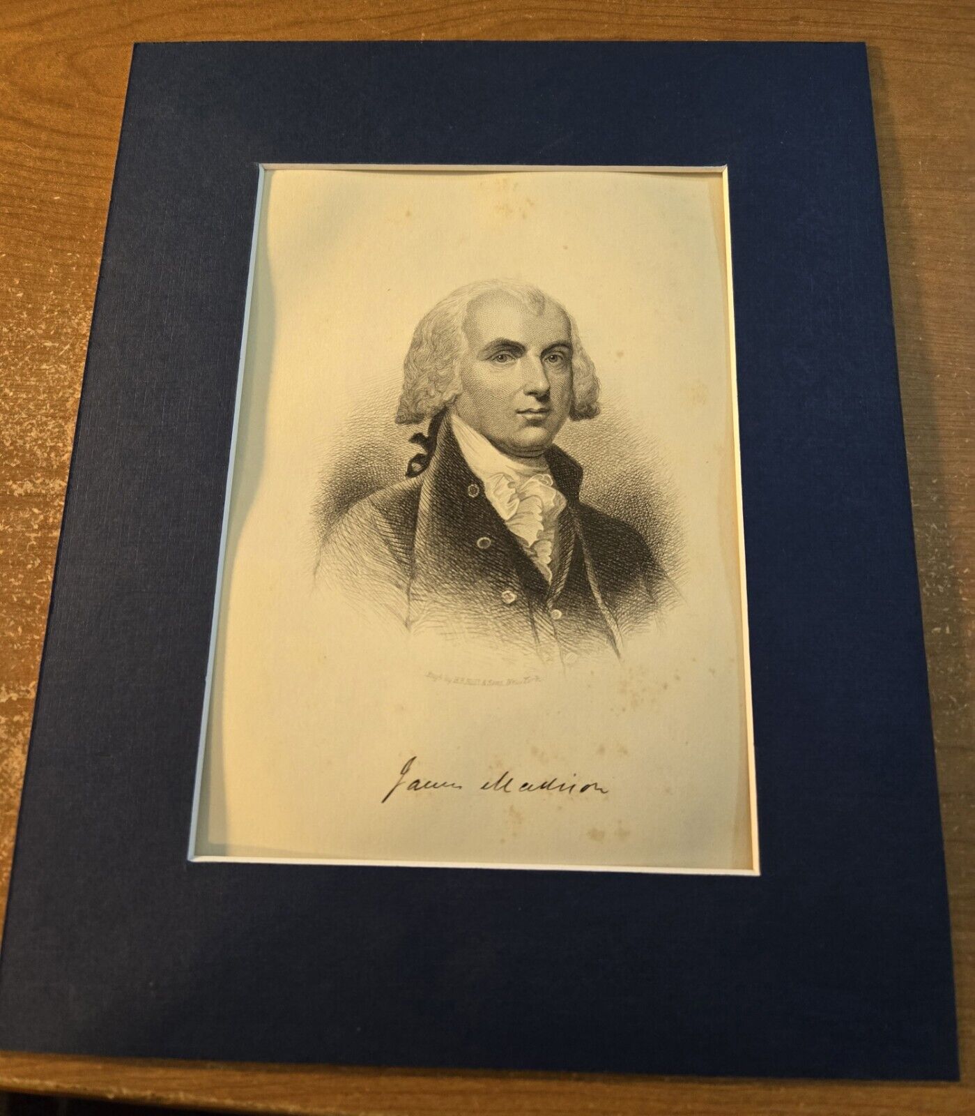 James Madison - Authentic 1889 Steel Engraving w/Signature - Matted