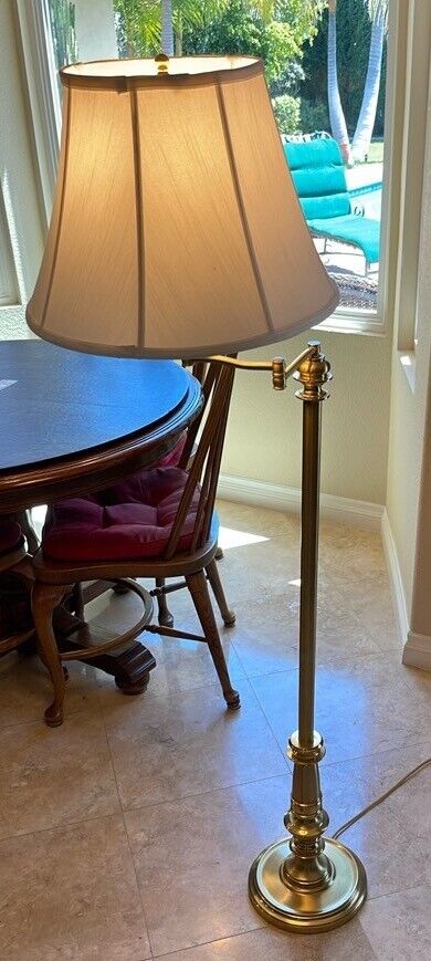 Vintage Brass Swing Arm Swivel Floor Lamp 58” Tall