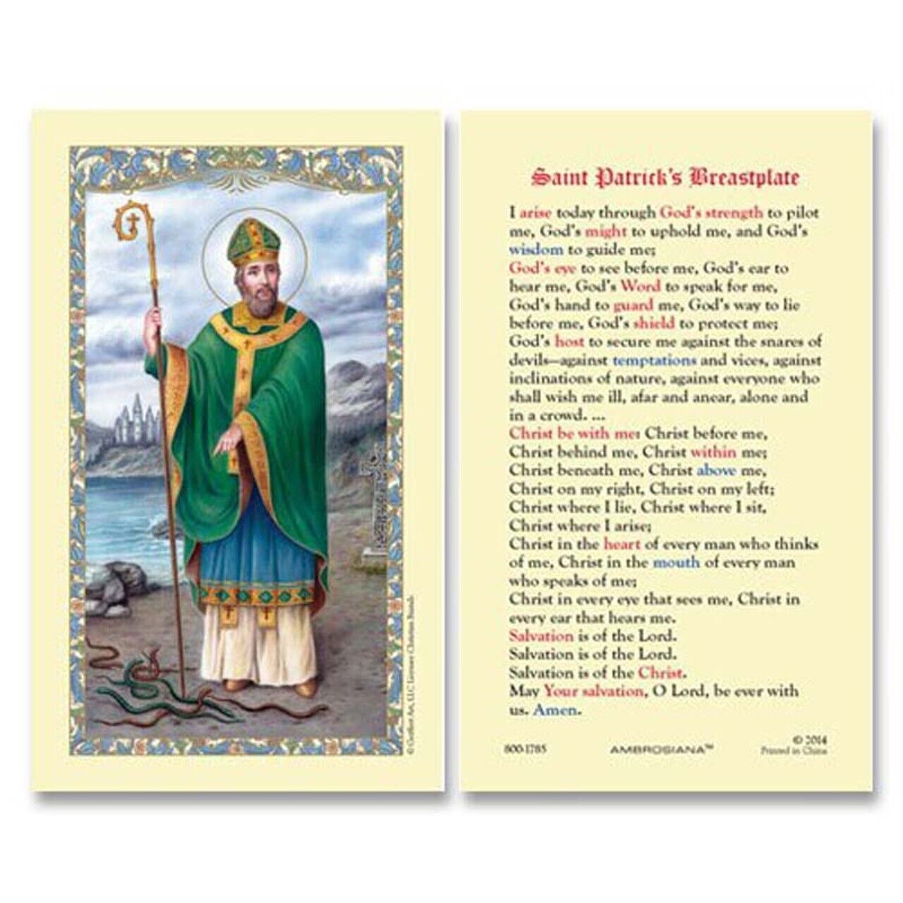 Laminated St. Patrick\'s Breastplate Holy Prayer Card Christ Be With Me Catholic