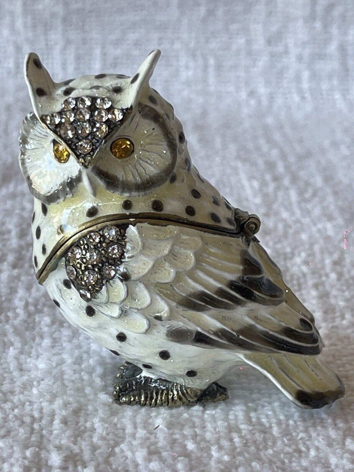 Ciel White Night Owl Trinket Box With Black Enamel and Crystals