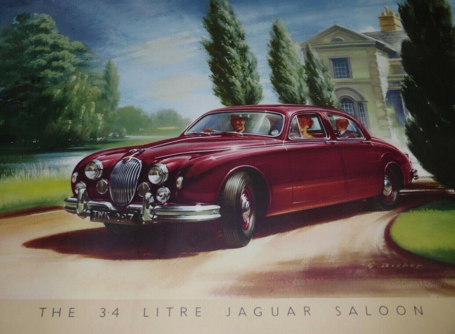 Vintage Adams & Shardlow Leicester Automobile Poster - Jaguar 34 Litre Saloon