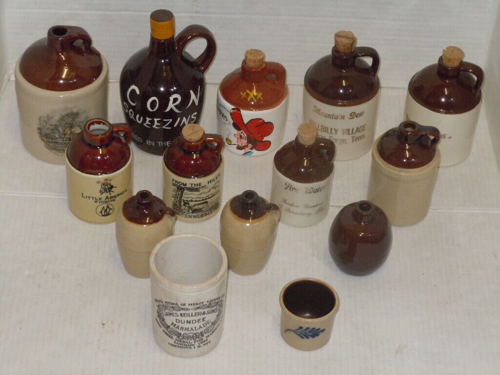 VINTAGE LOT OF (14) SMALL SOUVENIR & OTHER JUGS & CROCKS DIFFERENT SIZES