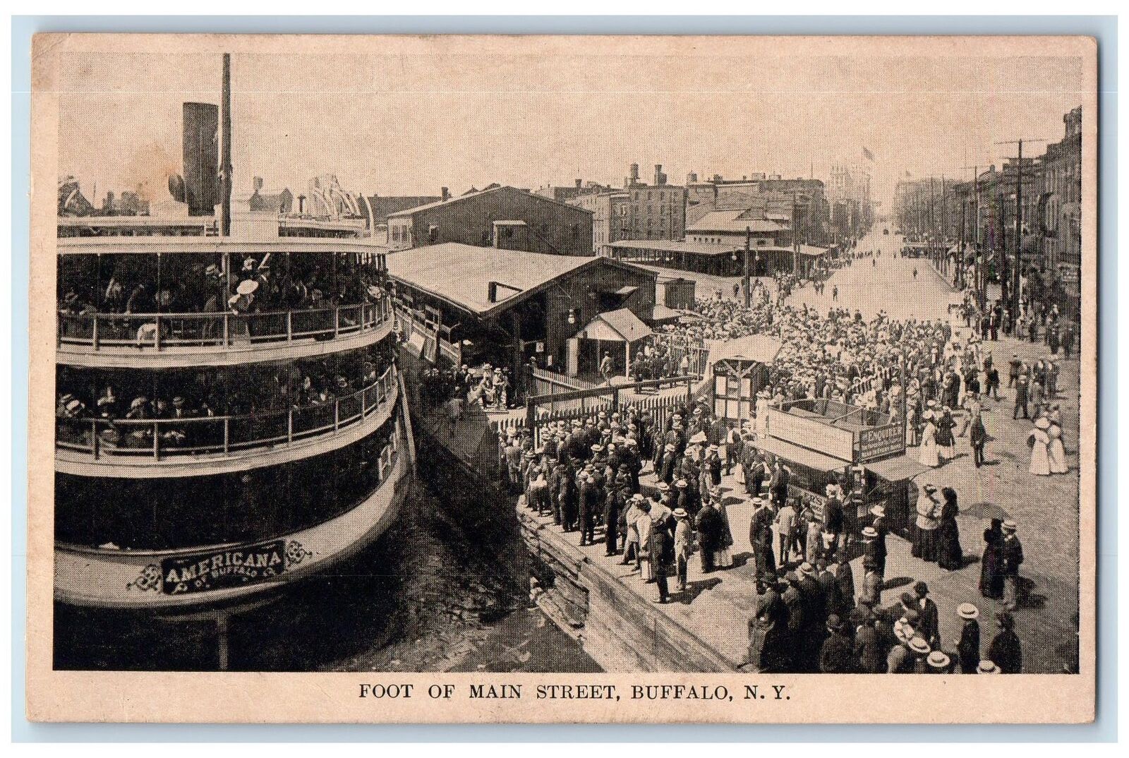 c1940s Foot Of Main Street Americana Steamship View Buffalo New York NY Postcard
