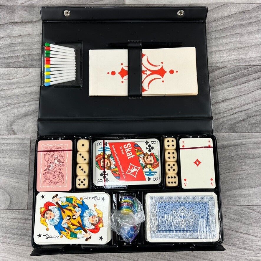 Vtg Meisterklasse Skat Romme Bridge Canasta Patience Playing Cards Set Case Dice