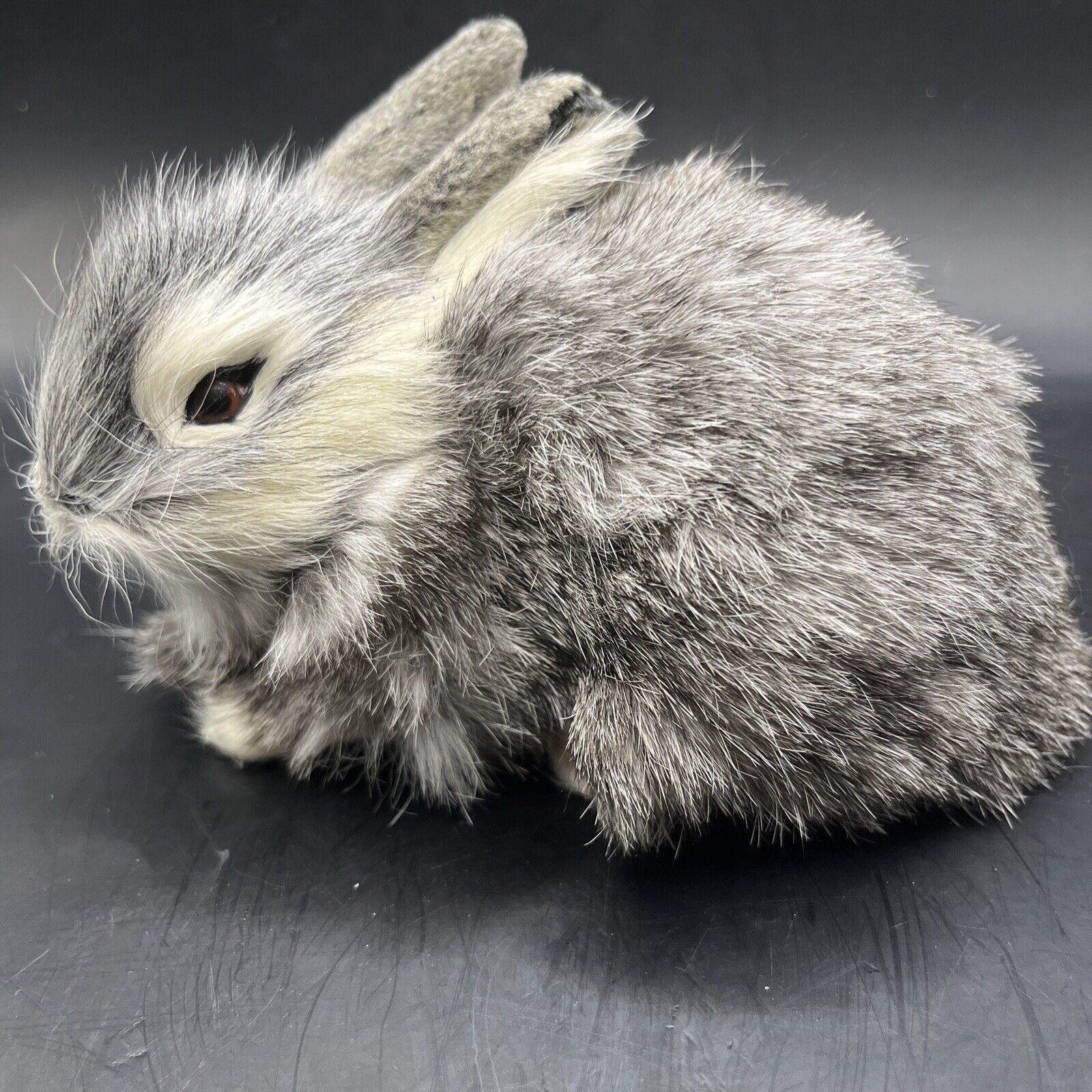 Life Like Bunny Figurine With Real Fur Rabbit Mini Looks Real 6” L 3.5” H
