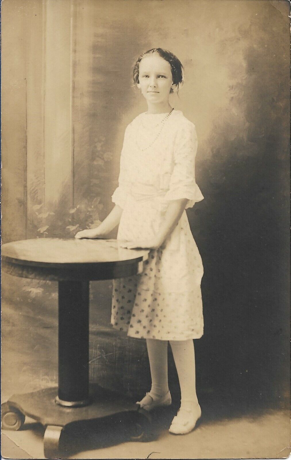 Girl Real Photo Postcard Table Vintage 1920s RPPC Fort Meyers FL 3 1/2 x 5 1/2