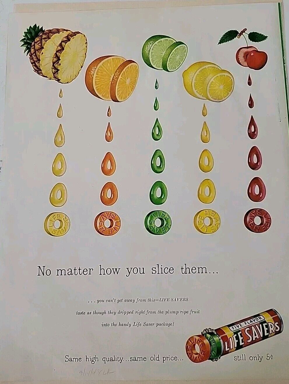 1948 Life Savers Fruit candy Pineapple Lemon orange Cherry lime Vintage ad