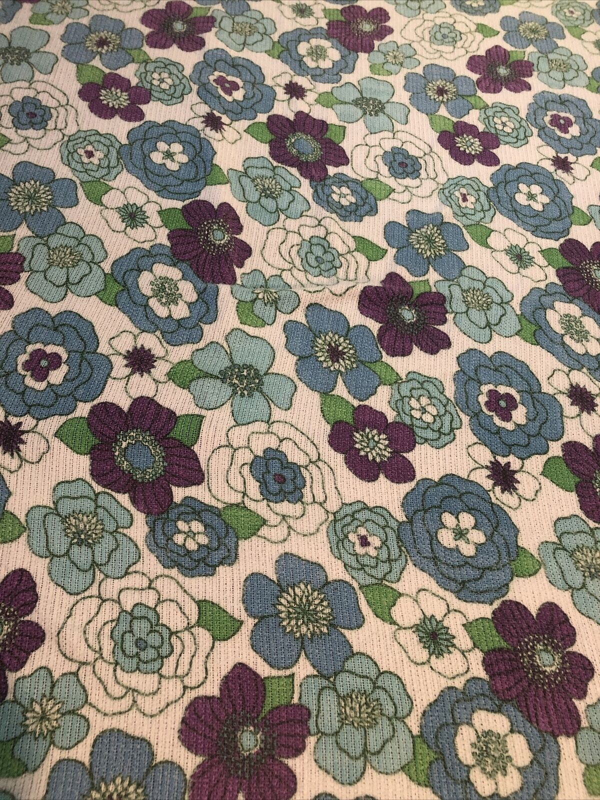 Vintage 60's 70's Flower Floral Print Cotton Blanket 88 x 70 Multi-Color