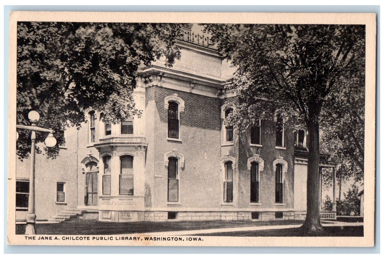 c1920's The Jane A. Chilcote Public Library Building Washington Iowa IA Postcard