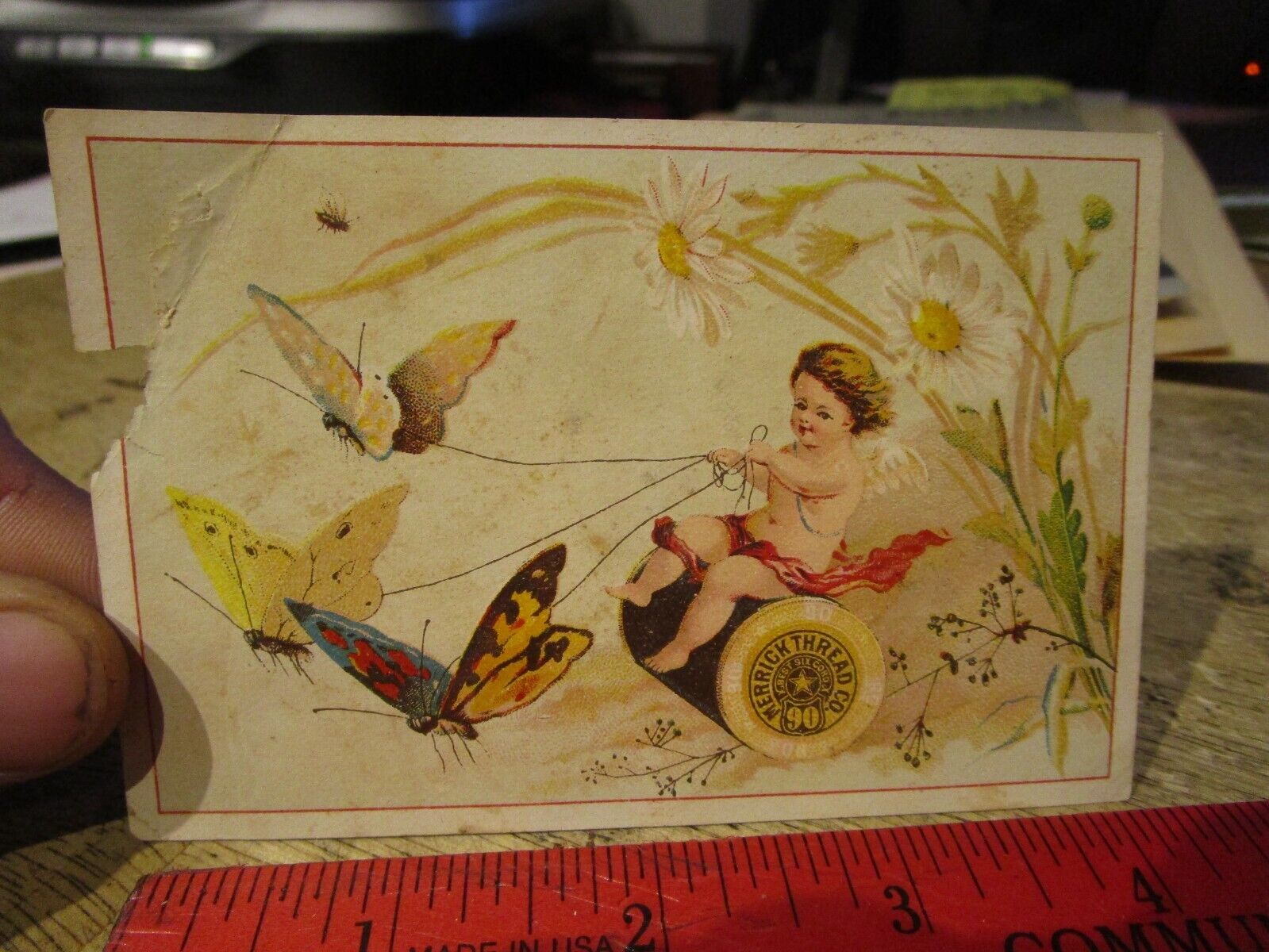 Antique Old Victorian Era Trade Card Geneva Illinois Merrick Thread Company Sew