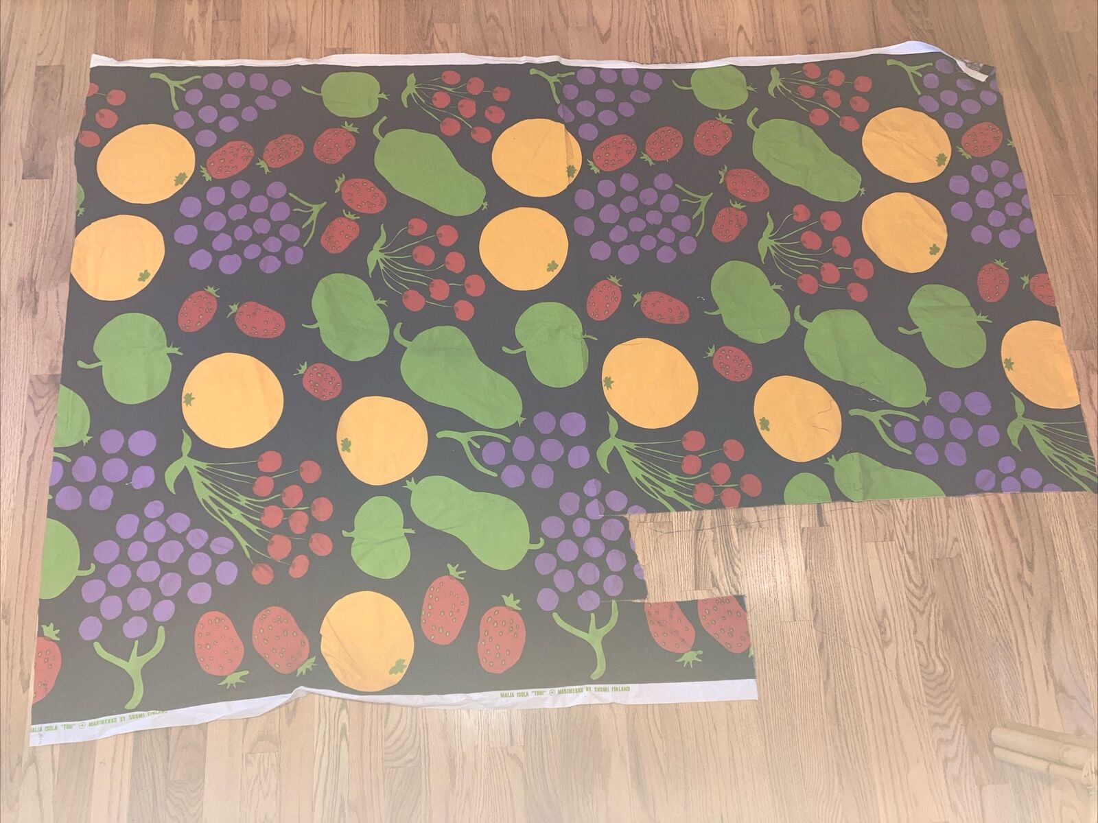 Marimekko Tori Maijia Isola navy fruit vintage fabric 6ft -with defect-72” X 51”