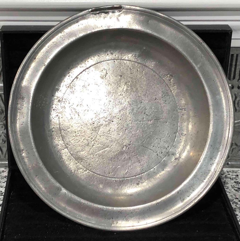 Antique American Pewter Deep Dish Charger, 13\