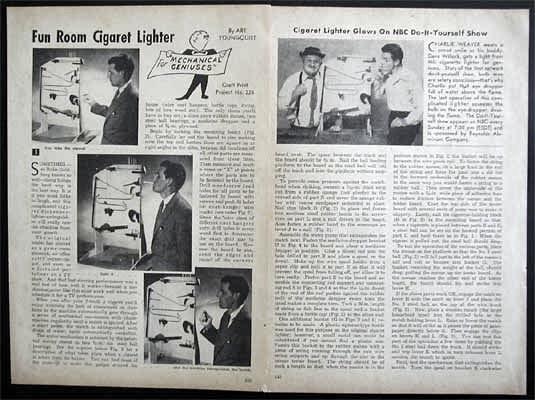 Rube Goldberg Cigarette Lighter 1955 HowTo Build PLANS Dr. Fixum &Charlie Weaver