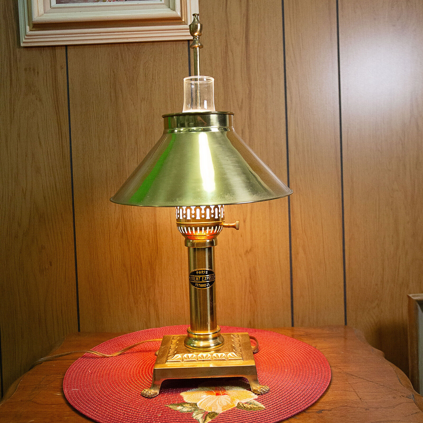 VTG Brass Orient Express Desk Lamp Railroad Lamp Claw Foot Adjustable Shade