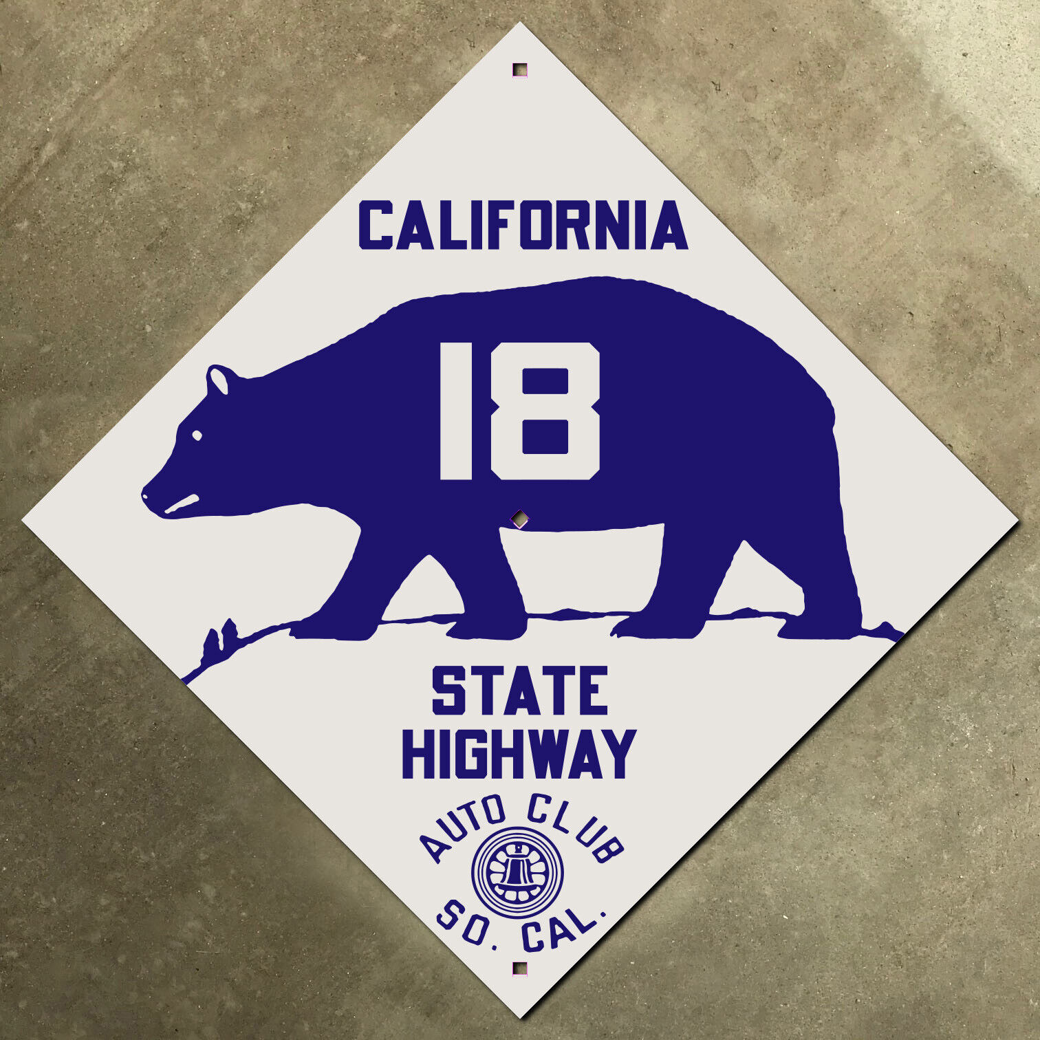 California state highway 18 ACSC road sign auto club AAA diamond 1929 bear