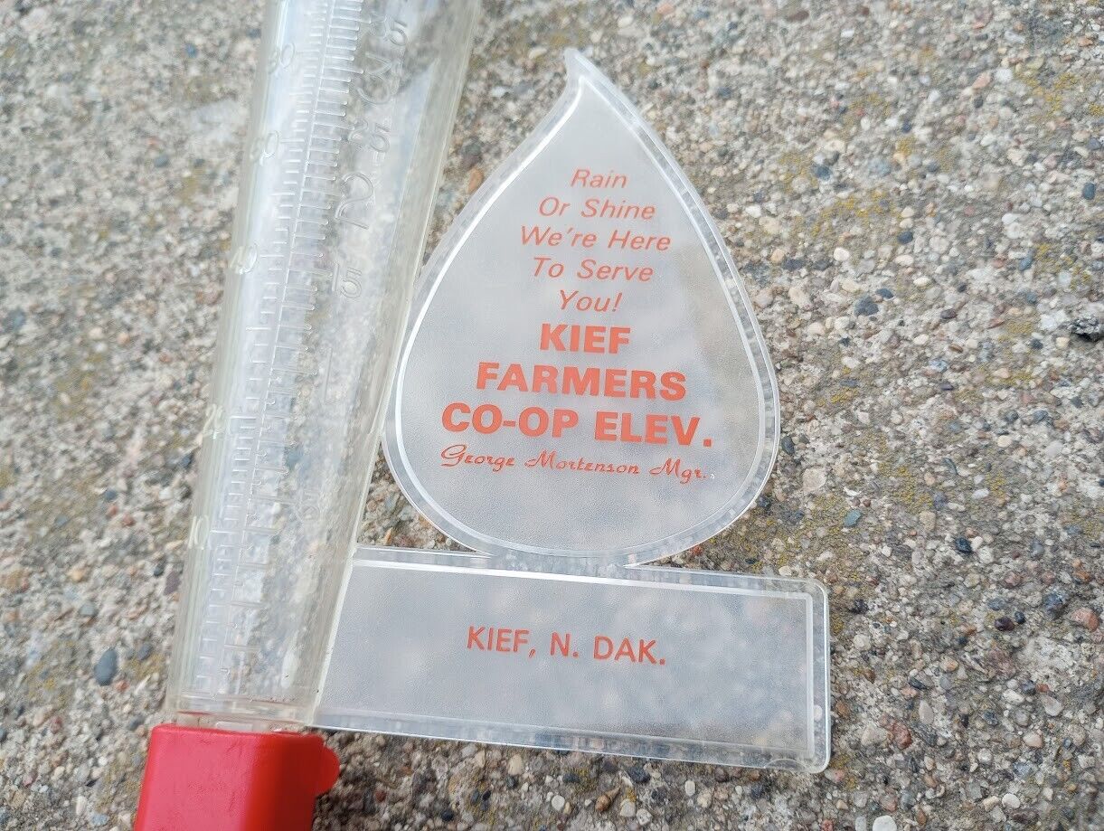 ---Kief Farmers Co-Op Elevator plastic advertising rain gauge North Dakota