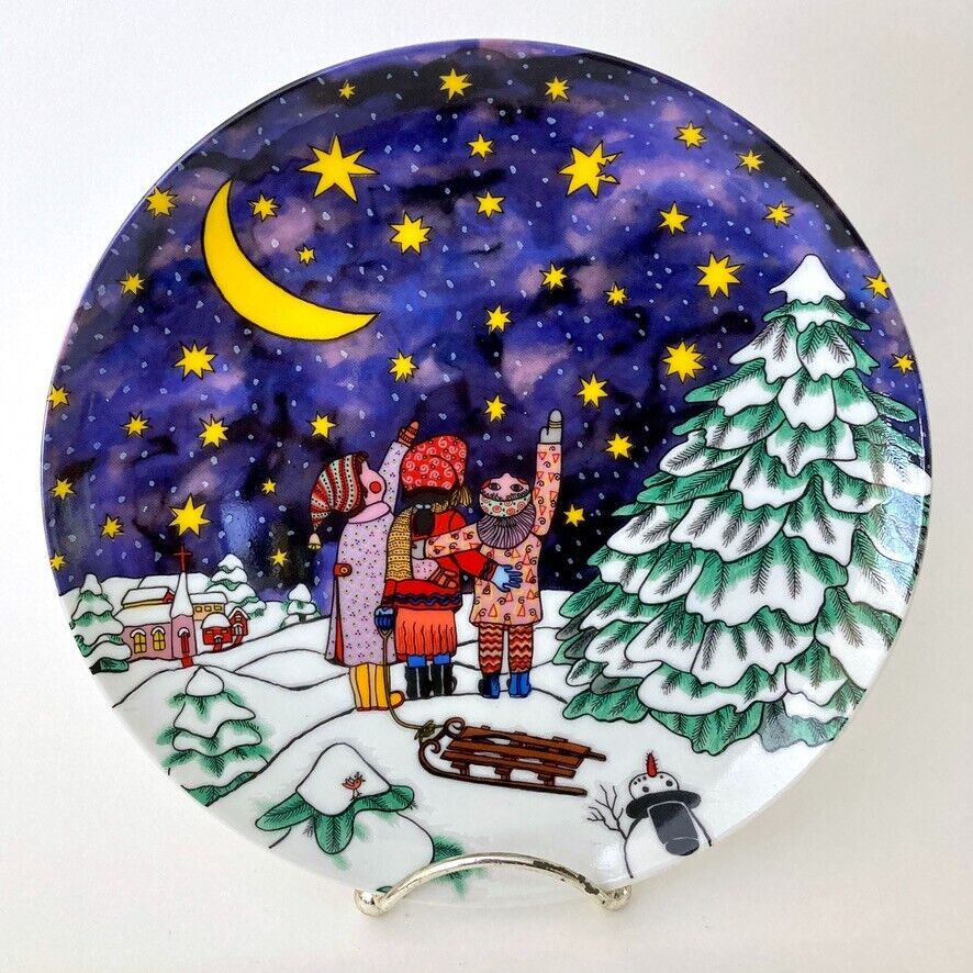 Vintage Kiki 1993 Christmas Star Decorative Art Plate Vibrant Coloring Japan EUC