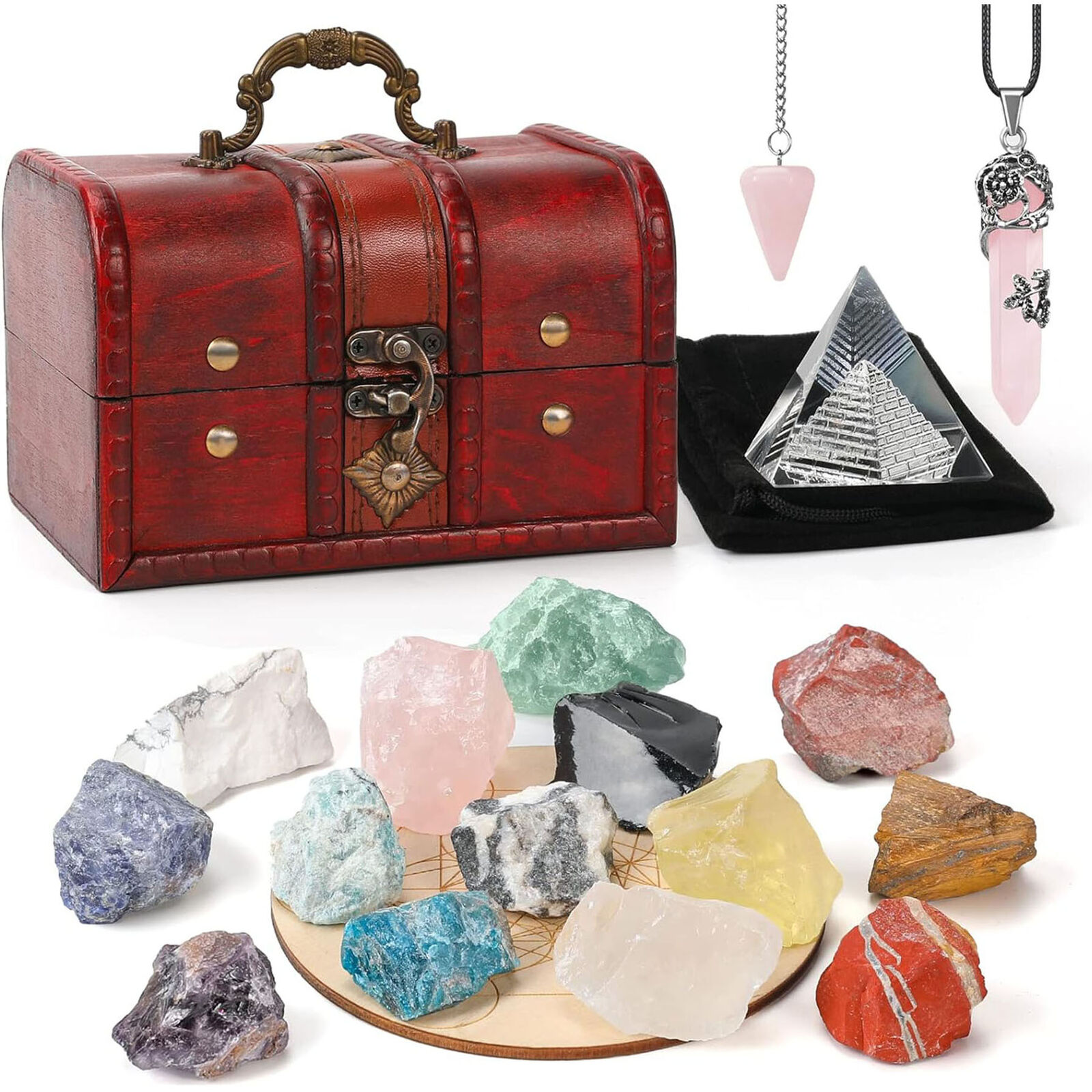 18Pcs Crystals and Healing Stones Set Chakra Stones Pendulum for Meditation Gift