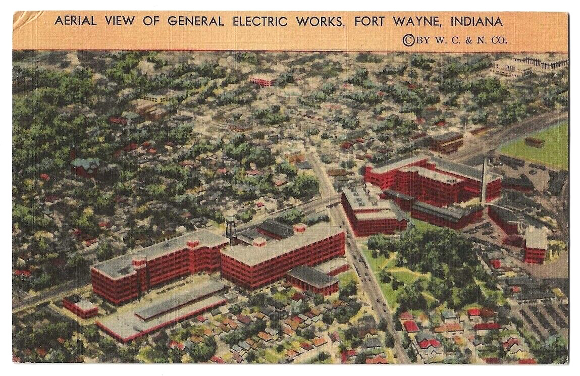 Fort Wayne Indiana c1940\'s General Electric Works, factory, aerial view
