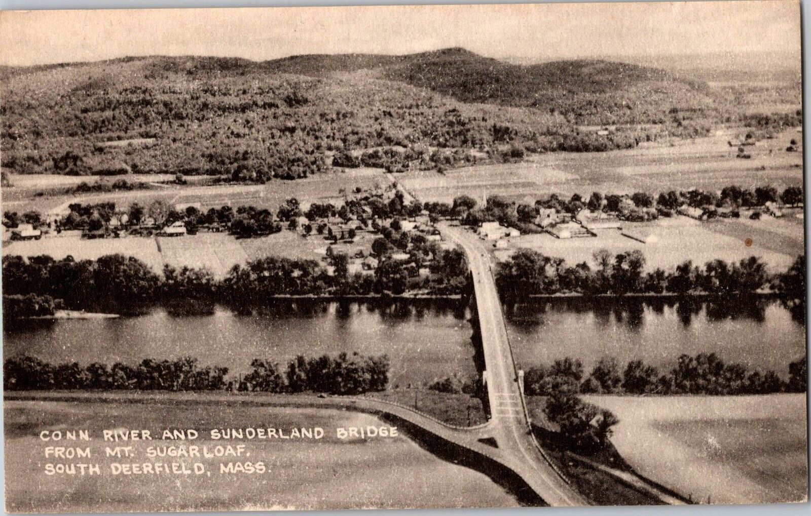 c 1940 South Deerfield, Massachusetts Sunderland Bridge Mt. Sugarloaf Postcard