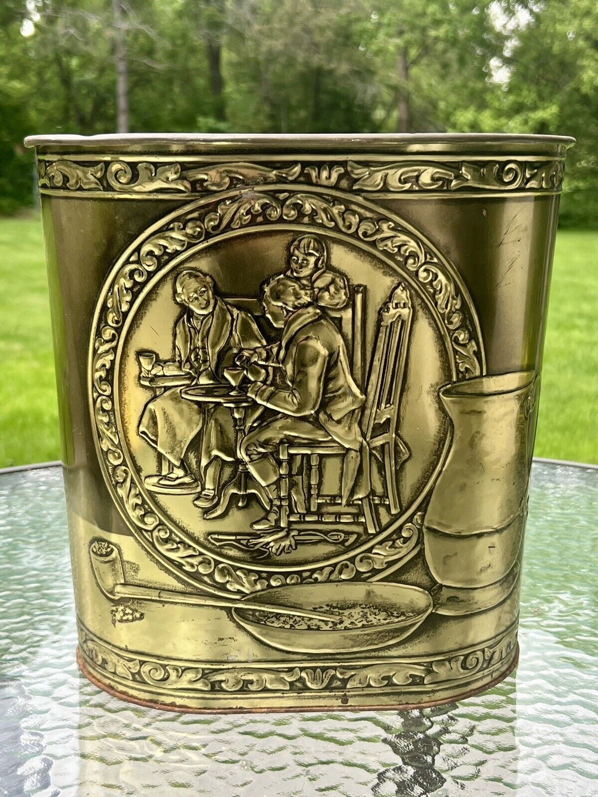 Vintage Weibro USA Embossed Founding Fathers Trash/Garbage Can/Wastebasket Gold