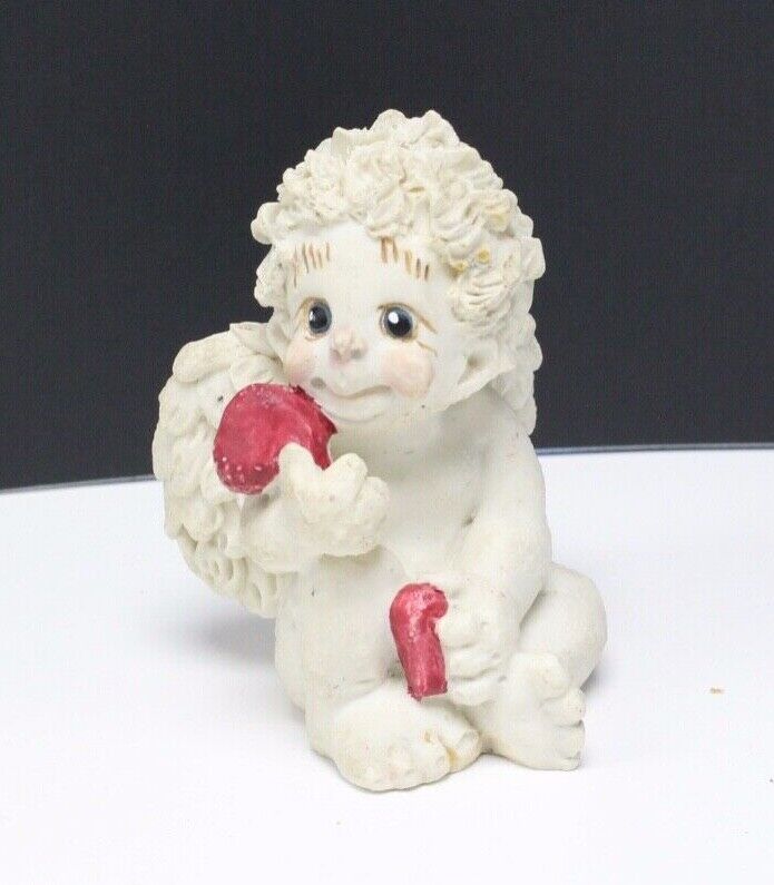 VINTAGE DREAMSICLES Cherub Angel Sitting holding two red hearts 