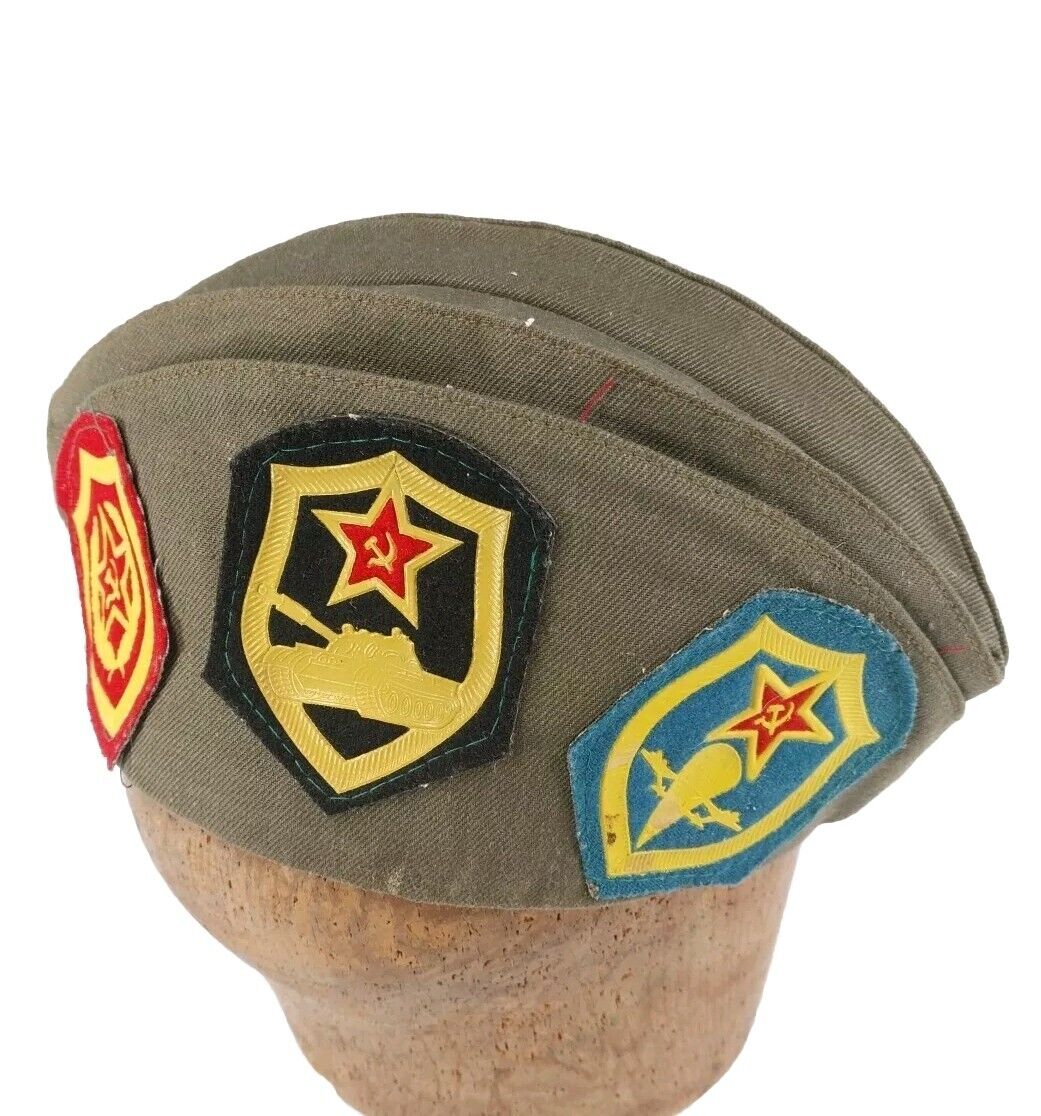 Vintage Soviet Union Russian Military Garrison Hat with 11 pins USSR 3 Patches
